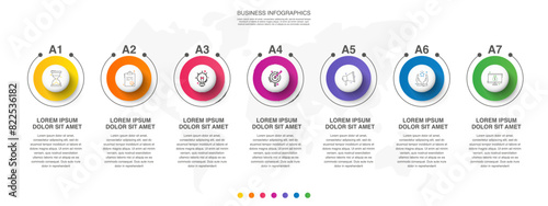 Circle vector infographic template with seven steps and options for annual reports, presentations, advertising, chart. Modern business illustration.