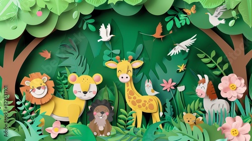 World Wildlife Day celebrated with animals in the forest, presented in a blend of paper art and digital craft styles.