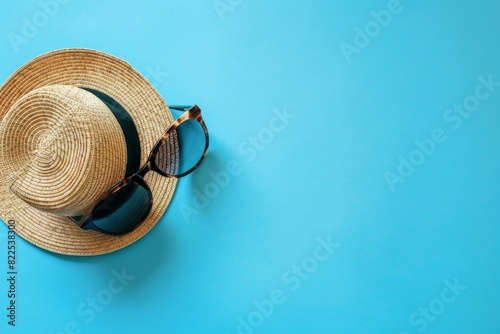 Women's accessories - shoes, hat and sunglasses of yellow color.. Beautiful simple AI generated image in 4K, unique. photo