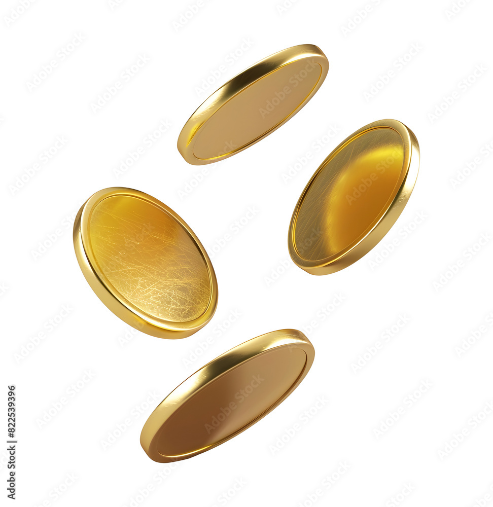 3D golden coins. Realistic gold money is isolated on a transparent ...