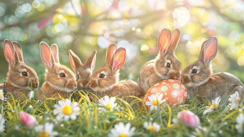 happy easter set with baby bunnies. Generative Ai © We3 Animal