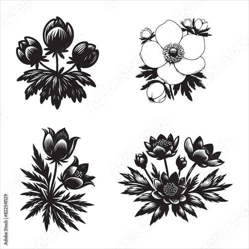 Aconite flower silhouette vector icon graphic logo ai generated design