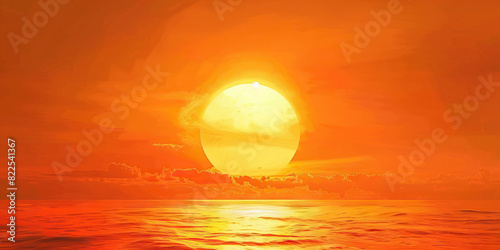 A bright orange sun dips below the horizon, casting a warm hue across the sky. © Lila Patel