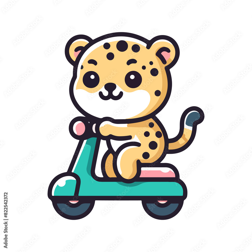 cartoon cute leopard riding a scooter icon character cartoon cute leopard riding a scooter icon character