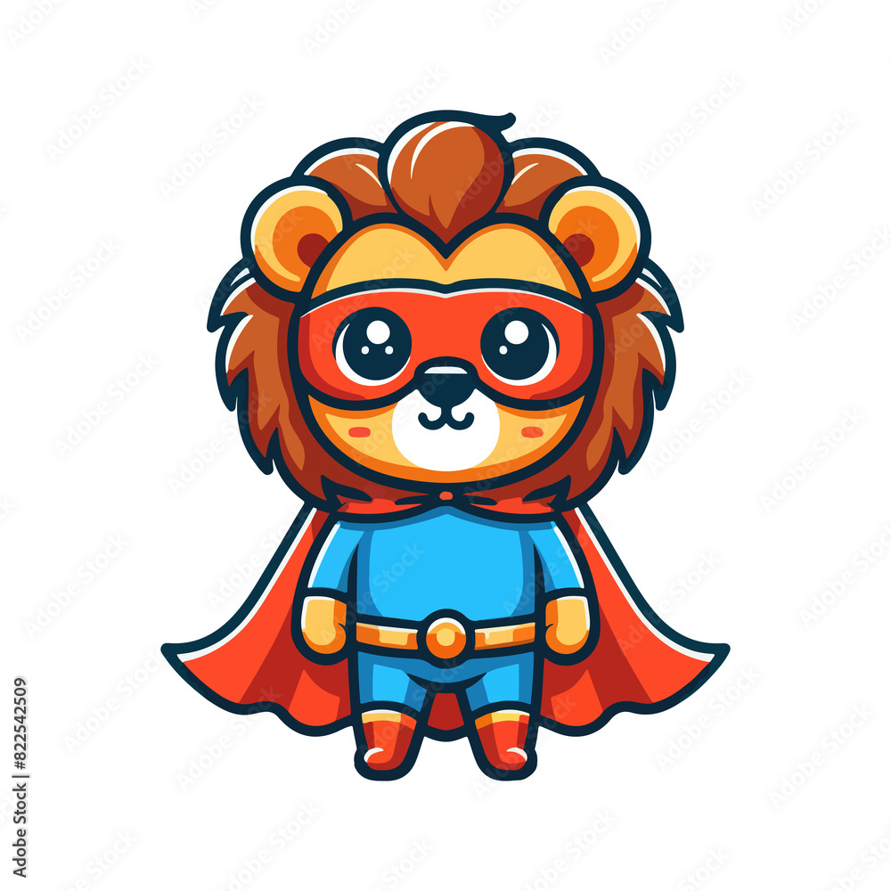 cartoon cute lion hero icon character