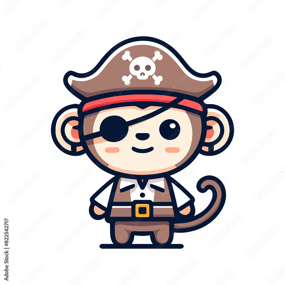 Obraz premium cartoon cute pirate monkey icon character