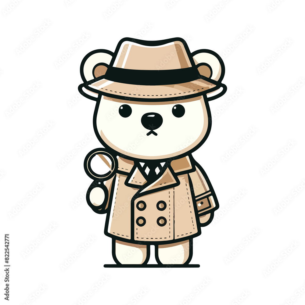 cartoon cute bear detective icon character cartoon cute bear detective icon character