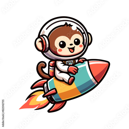 cartoon cute monkey astronaut riding a rocket icon character © Mubris Design