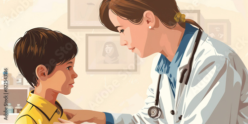 A doctor examines a young patient  offering reassurance and care in equal measure