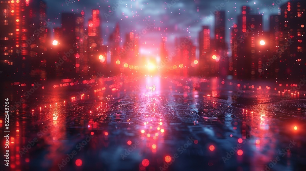 Dystopian Neon Cityscape: Power Dynamics, Technological Advancements, and Digital Surveillance in a Futuristic Environment