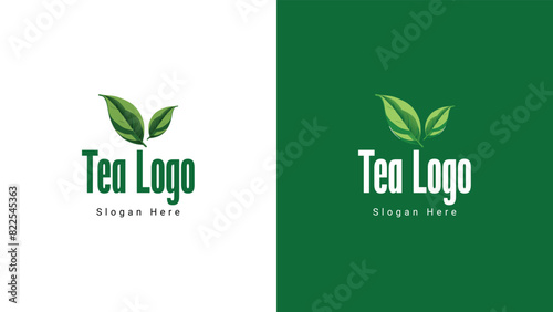 Natural green tea cup for logo design concept editable, Teal leaf logo