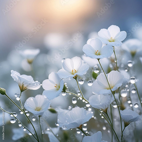Ilustracja, letni biały kwiat lnu, jasny kolor. Pastelowe dekoracyjne tło kwiatowe. Bukiet kwiatów, puste miejsce na tekst, życzenia lub zaproszenie