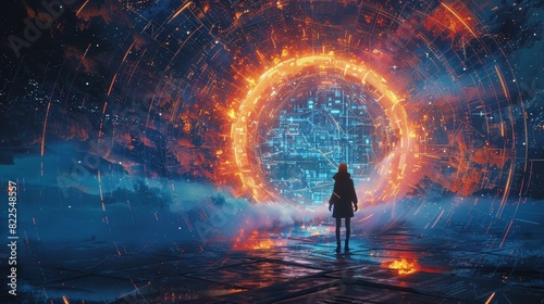 A conceptual image of a person in a high-tech suit finding ancient cryptocurrency relics, symbolizing the fusion of old and new technologies