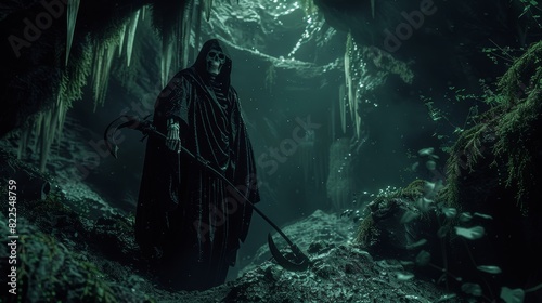 Grim Reaper in Dark  Spooky Forest Cave 