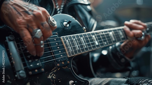 An artistic shot of a guitarist's fingers pressing a major chord, showcasing the skill and passion involved in playing