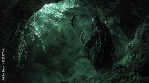 Grim Reaper in Dark, Spooky Forest Cave 