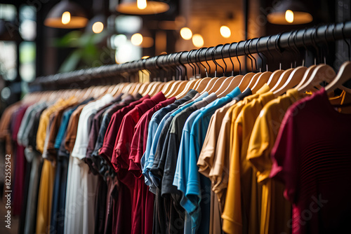 boutique fashion racks Clothes store clothing shop shopping shirt rack background retail apparel style garment dress textile woman blue red hanger business market mall model closet hanging
