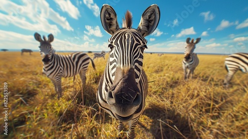 Two Zebras Standing on Dry Grass Field