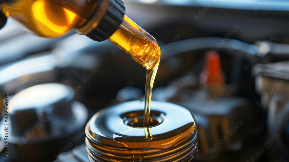 ouring changing car engine oil