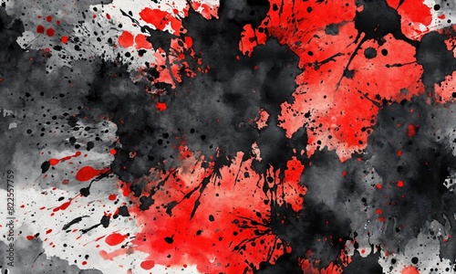 Abstract grunge watercolor background with black and red splashes