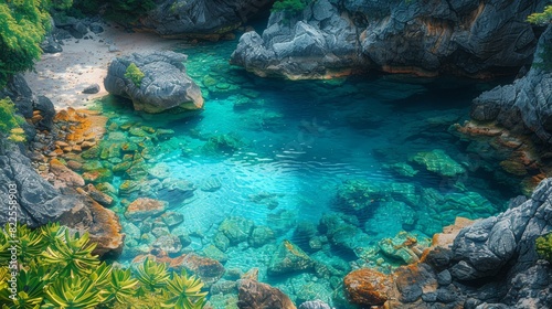 Turquoise-watered hidden cove on  Islands photo