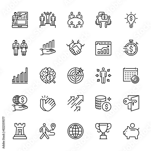 Business administration for success, marketing strategy, quality development, icons, vector and illustration.