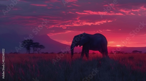 Silhouettes of Elephants in the African Savanna, Wildlife