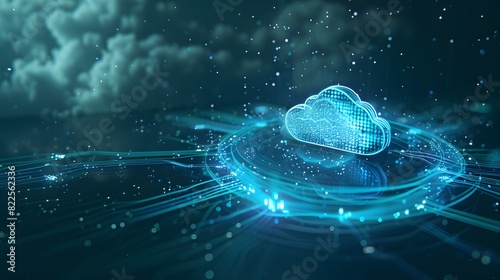 3D Rendering of Cloud Technology with Data Center photo