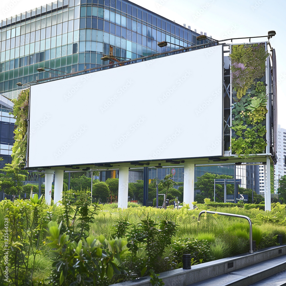 custom made wallpaper toronto digitalGreen office district features a large white eco-themed billboard, promoting modern sustainability.