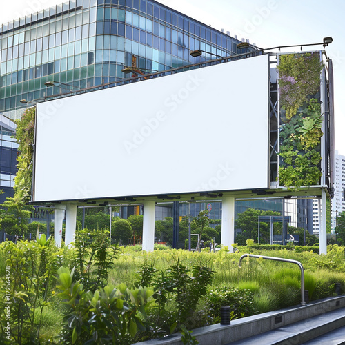 Wallpaper Mural Green office district features a large white eco-themed billboard, promoting modern sustainability. Torontodigital.ca