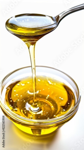 Spoon with oil being poured into a bowl, hydrogenated oils photo