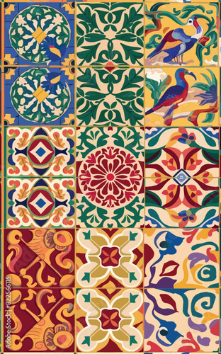 2d vector illustration colorful vintage Seamless hi res Portuguese tiles abstract Artwork
