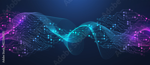 Artificial Intelligence with circuit electric line style. Digital futuristic machine learning design. AI sign for graphic design, logo, website, social media, mobile app, UI. Vector illustration