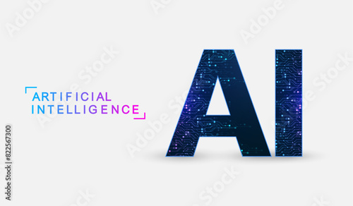 Artificial Intelligence with circuit electric line style. Digital futuristic machine learning design. AI sign for graphic design, logo, website, social media, mobile app, UI. Vector illustration