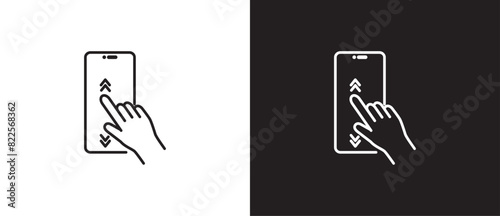 Scrolling smartphone gesture icon, Outline style finger tuching and  icons, Tapping the screen icon vector in black and white background. Editable stroke, Eps10. 