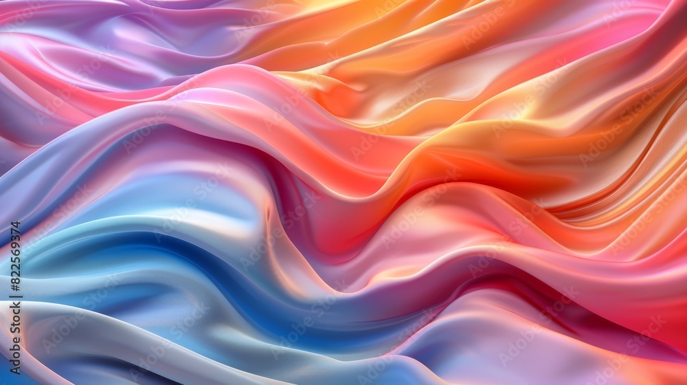 Obraz premium vast waves of material, predominantly in the center, against a backdrop of red, blue, yellow, pink , orange, and