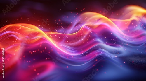 Abstract color gradient banner poster cover design with a vibrant purple red yellow orange black palette. Dark grainy texture and copy space are included.