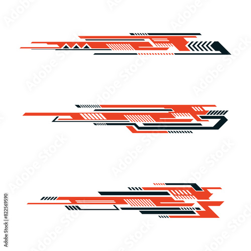 Collection of racing style vehicle body stickers abstract geometric stripes