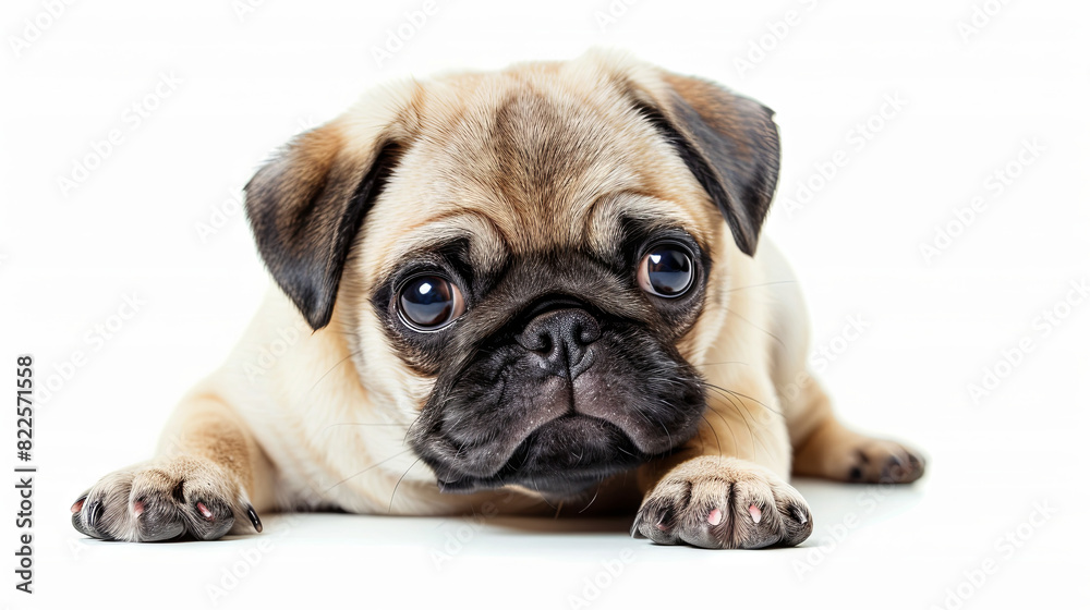 Cute pug on isolated white background