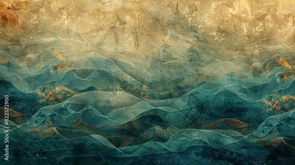 Naklejka premium abstract autumn ocean waves earthy teal blue tan texture background