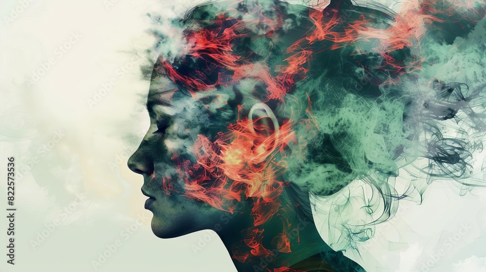 abstract representation of woman with mental health disorders psychological struggle concept art
