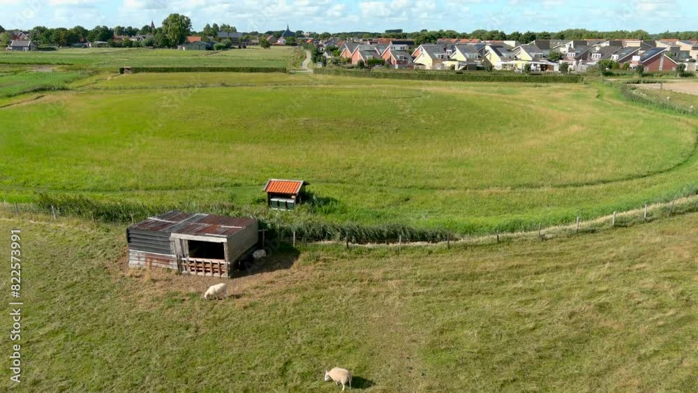 Aerial view of the remains and historic location of the medieval Spreeuwenstein Castle in South Holland, Netherlands.
