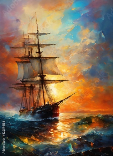 Sailing Ship at Sunset