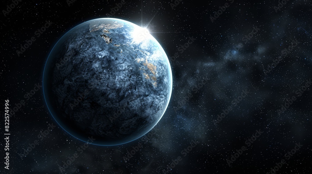  An artist's rendering of a planet with a star at its center and a star in the mid-image