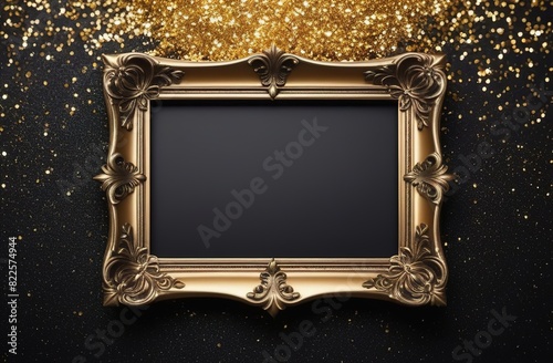 gold frame on black background, Black friday concept