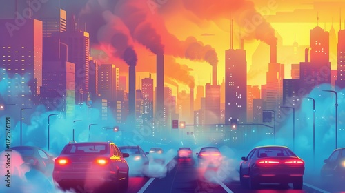 cars causing air pollution in the city aigenerated illustration