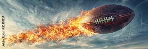 Blazing trail  american football ball speeds through air, igniting flames in its path photo