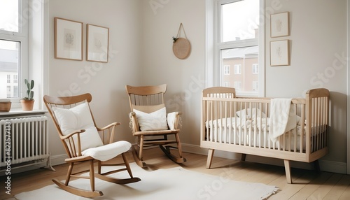 Baby room in scandi apartment with vintage furniture