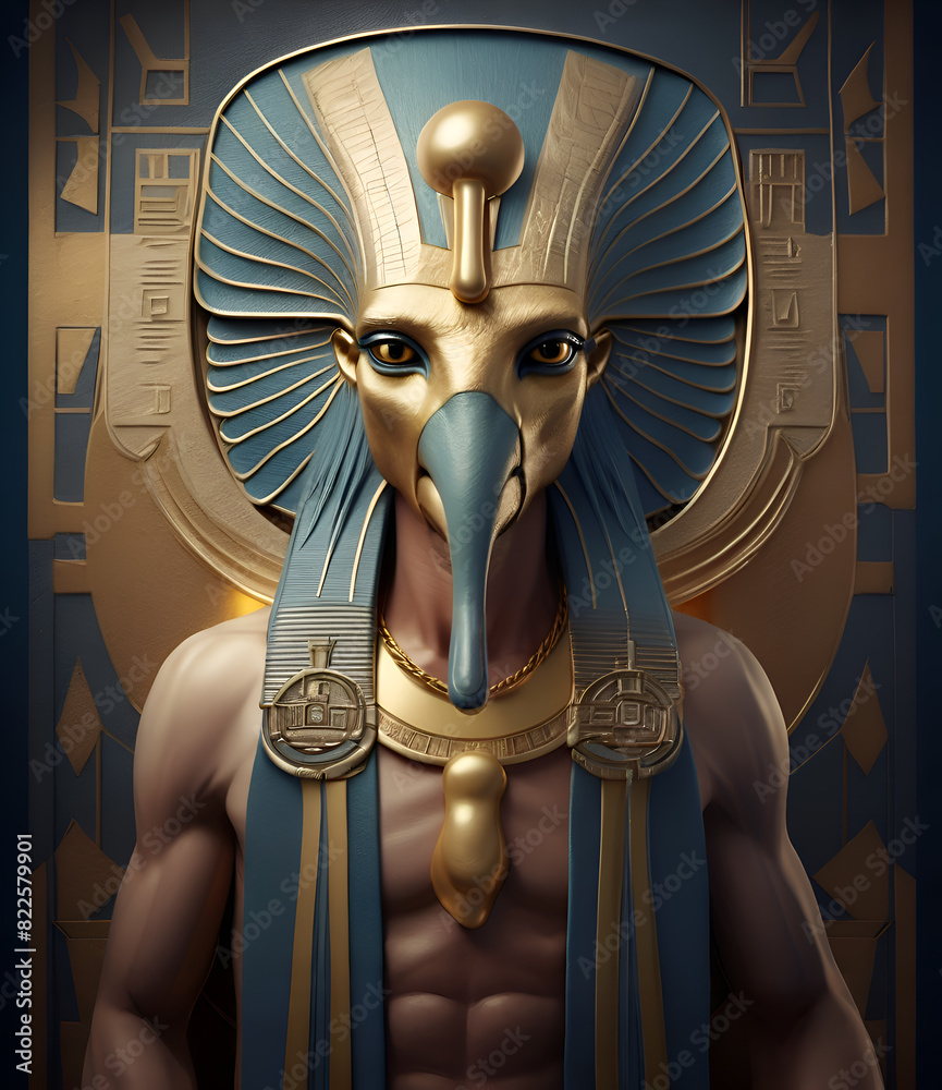 alive Thoth Trismegistus, in Ibis mask,- Egyptian god. Egypt mythology. symbol of wisdom and knowledge. conceptual art. Ai generated