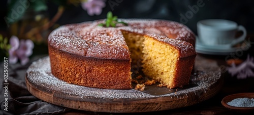Food photography of Madeira Cake in United Kingdom restaurant. Madeira Cake Images texture banner postcard horizontal.